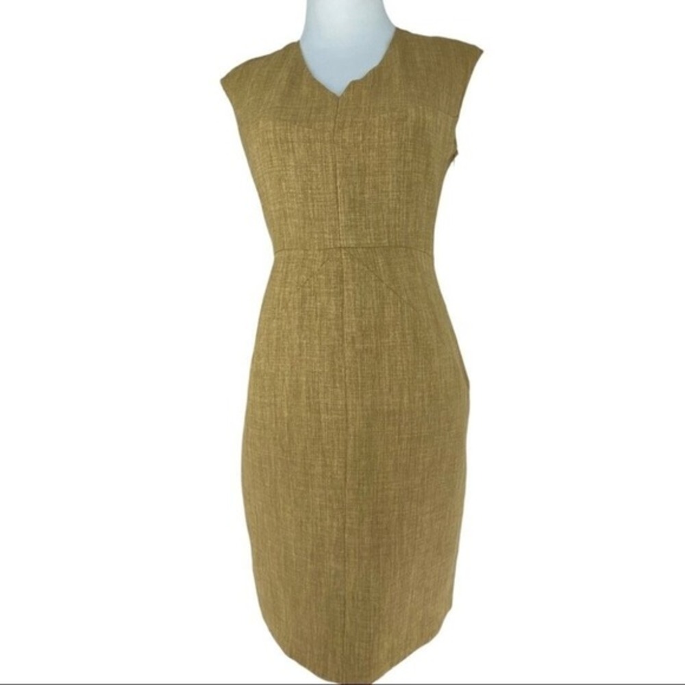 Ellen Tracy Womens Straw Yellow V-Neck Sleeveless Sheath Dress Size 2 NEW